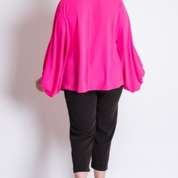 Plus Size Long Puff Sleves Draped Top CHRISTINA - Picture 6 of 6